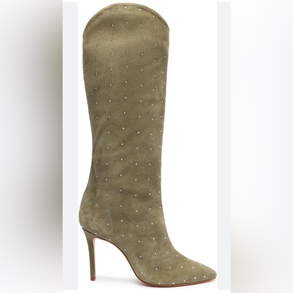 Suede green boots perfect for all with rhinestone details.
